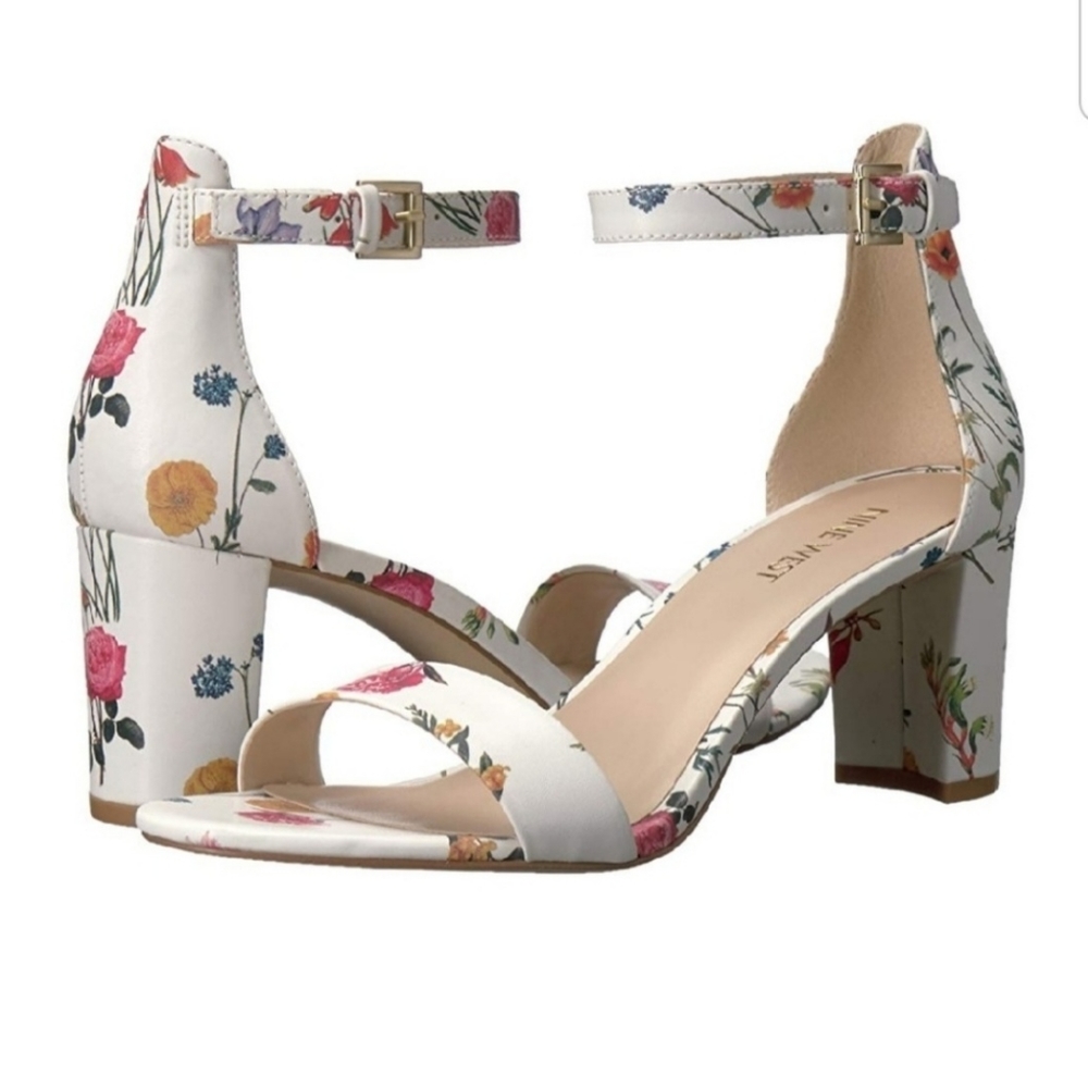 Nine West White Floral Heels